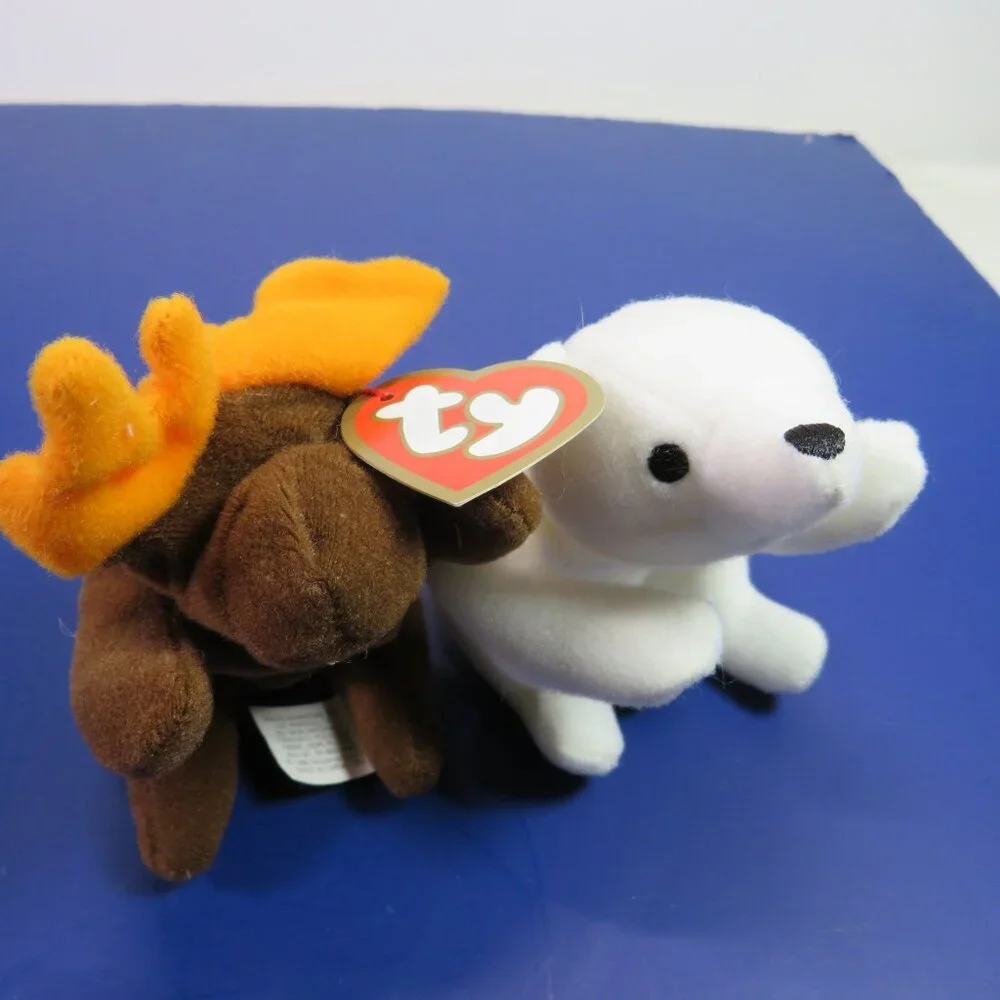 Chilly Polar Bear & Chocolate Moose TY Beanie Baby Winter Animals